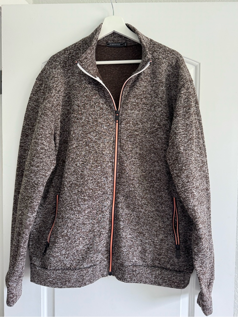 Brown Heather Full-Zip Bomber Jacket with Contrast Trim XXL